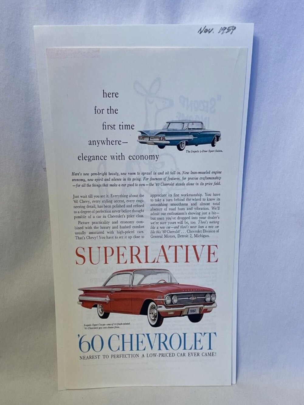 1960 Chevrolet Impala Ad 1959 Vintage Print Original Car Decor Sport Sedan 60s - Picture 2 of 9